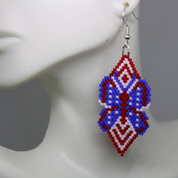 Hand Crafted Jewelry - Patriotic Butterfly Earrings, Independence Day Earrings, Beaded Earrings, Ladies